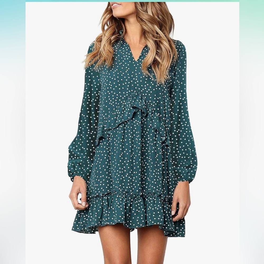 NWOT Casual Polka Dot Ruffle Mini Dress
